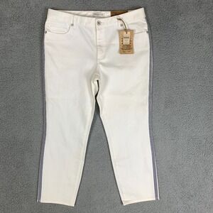 Coldwater Creek Triple Stripe Tuxedo Jean Womens 12 White Slim Natural Fit NWT